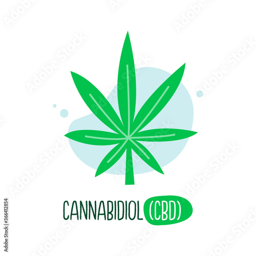 CBD oil and hemp leaf hand drawn illustration.