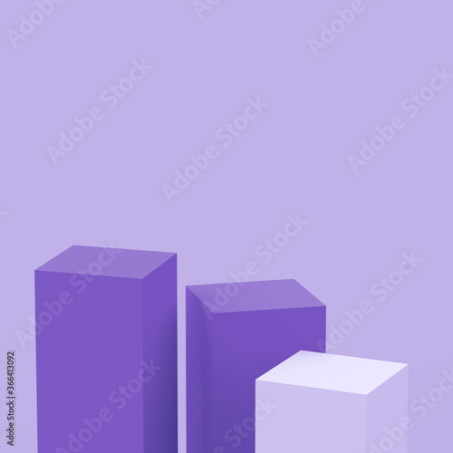 3d purple violet and white cubes square podium minimal studio background. Abstract 3d geometric shape object illustration render. Display for cosmetic perfume fashion product.