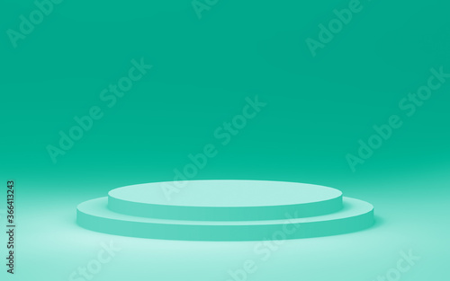3d green bright cylinder podium minimal studio background. Abstract 3d geometric shape object illustration render. Display for food natural product.