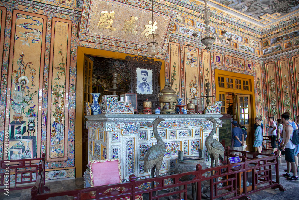 Hue, Vietnam - 2019-06-26: Detail of art ceramic in emperor Khai Dinh's ...