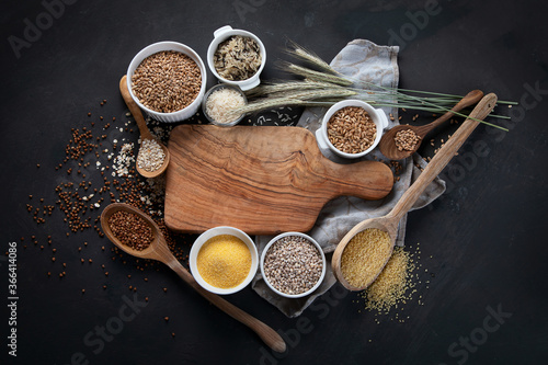 Different types of cereals in bowls