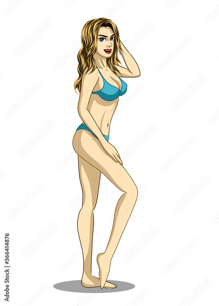 Vector illustration of a beautiful, sexy woman in a bra, swimsuit, bikini. She is standing and smile Vector illustration of a beautiful, sexy woman in a bra, swimsuit, bikini. She is standing and smile