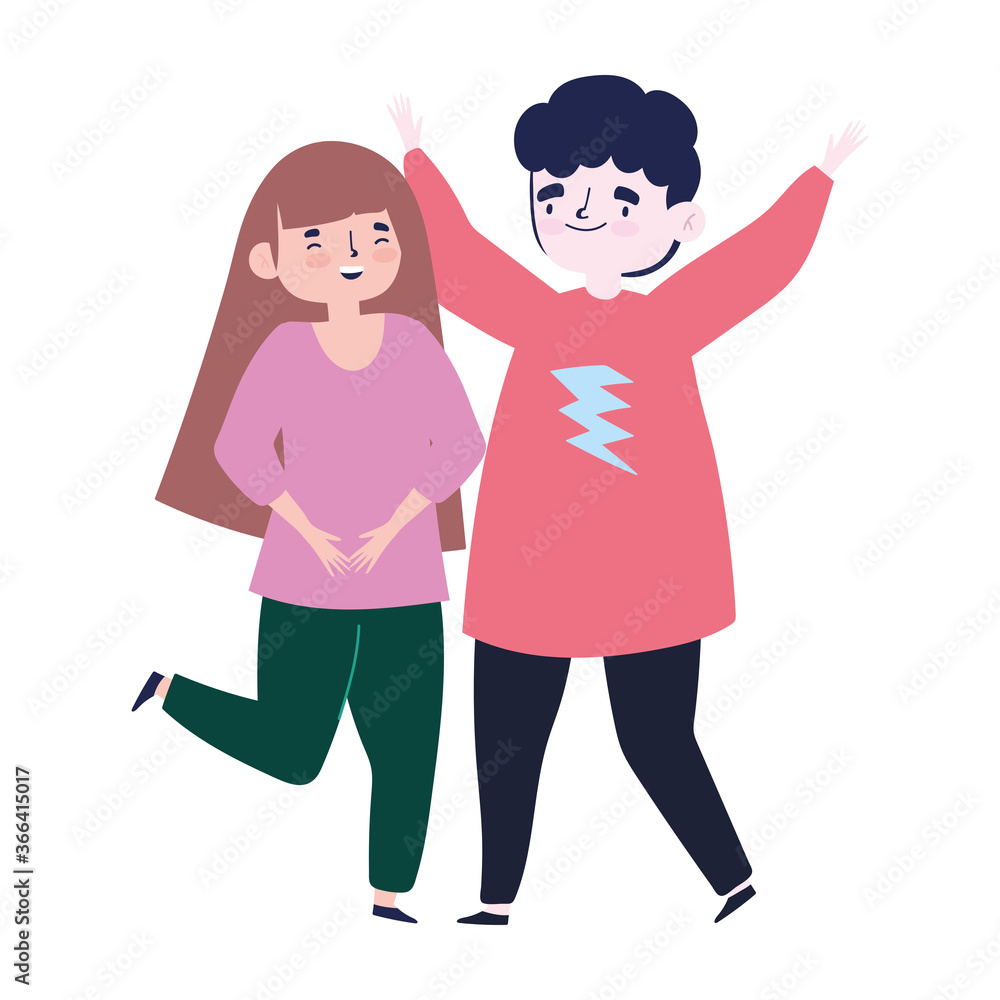 meeting friends, happy couple together character celebrating meeting friends, happy couple together character celebrating