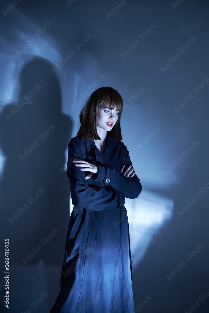  model cloak gloomy look neon color and beautiful face