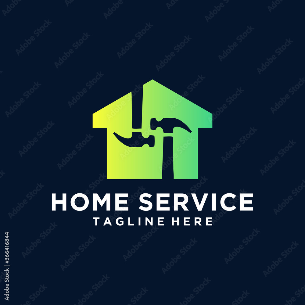 Home repair logo design. House building tools vector design. House construction logo gradient