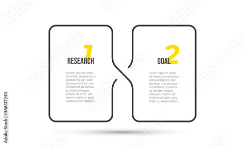 Business infographic editable template thin line design with 2 options or steps. 