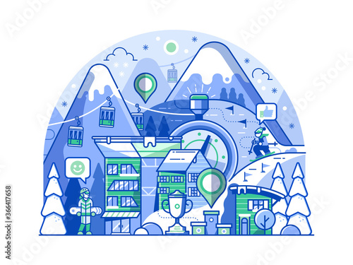 Skiing Competition Web Illustration in Line Art