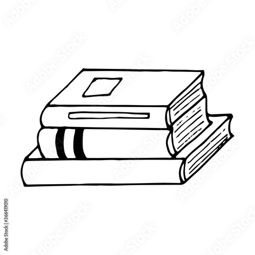 stack of books hand drawn in doodle style. vector, scandinavian, monochrome. single element for design sticker, poster, icon, card. learning reading study school, library