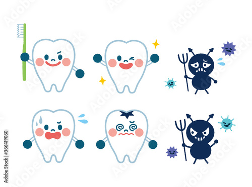 歯とバイキンのキャラクターイラスト