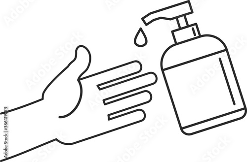 Hand sanitizer bottle, personal protective equipment, disinfectant sprays to prevent viruses, coronavirus. The hand reaches for the bottle of antiseptic. Vector flat infographics illustration