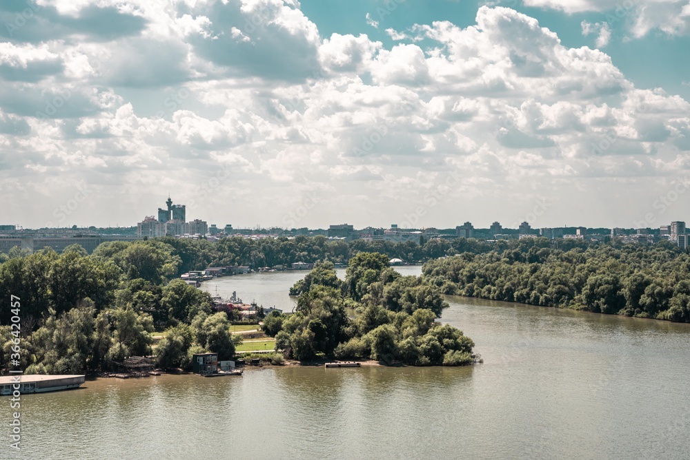 Fototapeta premium view of the river sava and danube