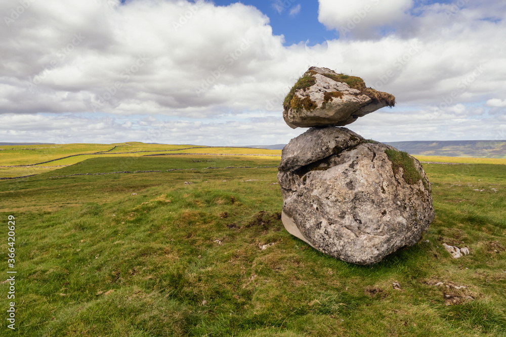Yorkshire Dales  glacial erratic is glacially-deposited rock differing from the size and type of rock native to the area in which it rests.