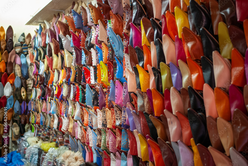 Typical Moroccan slippers being sold Typical Moroccan slippers being sold