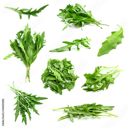 Fresh arugula on white background photo