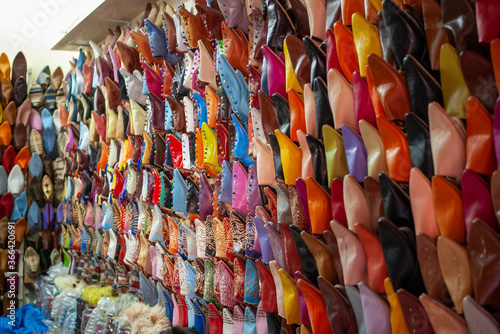 Typical Moroccan slippers being sold