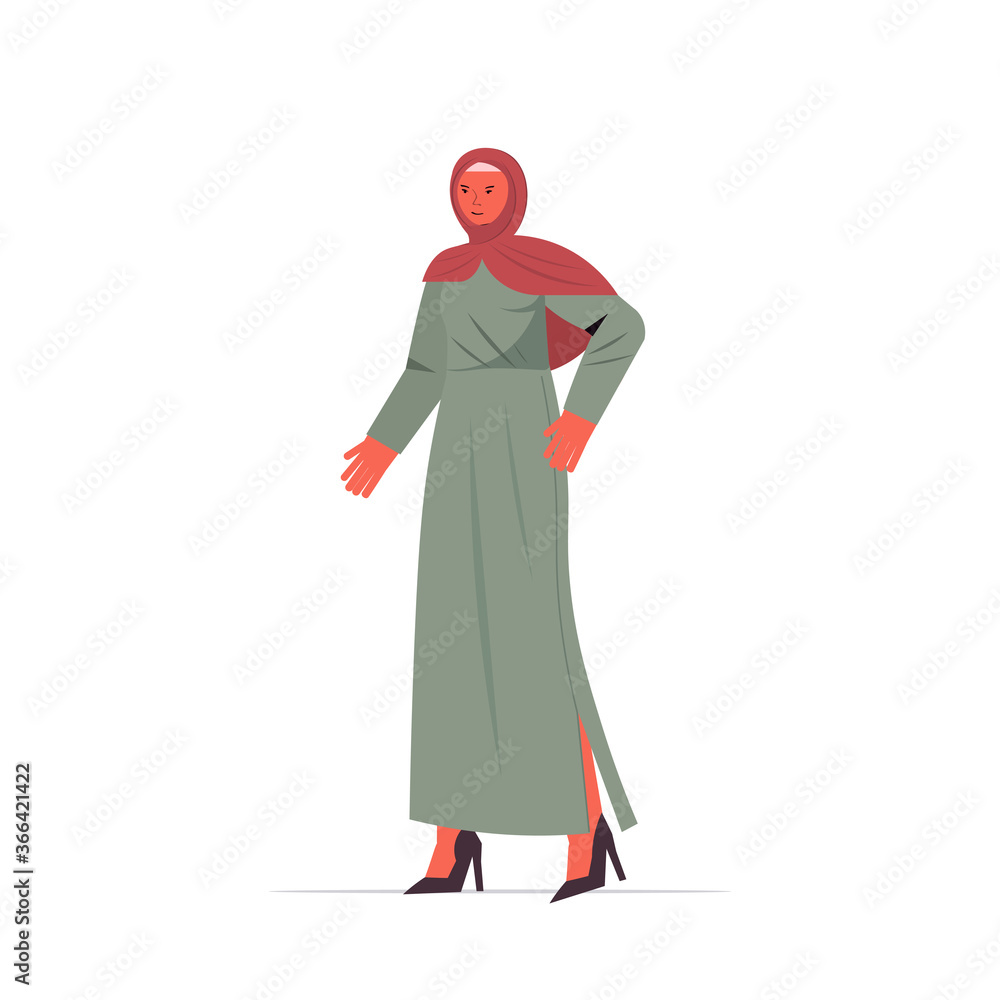 arabic woman in traditional clothes beautiful arab girl female cartoon character standing pose full length isolated vector illustration