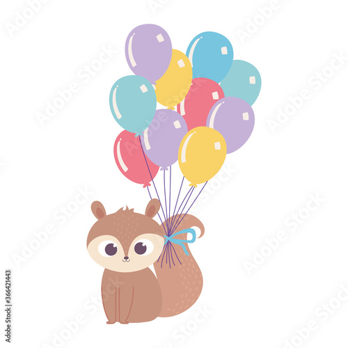 happy birthday, cute squirrel with balloons in tail celebration decoration cartoon