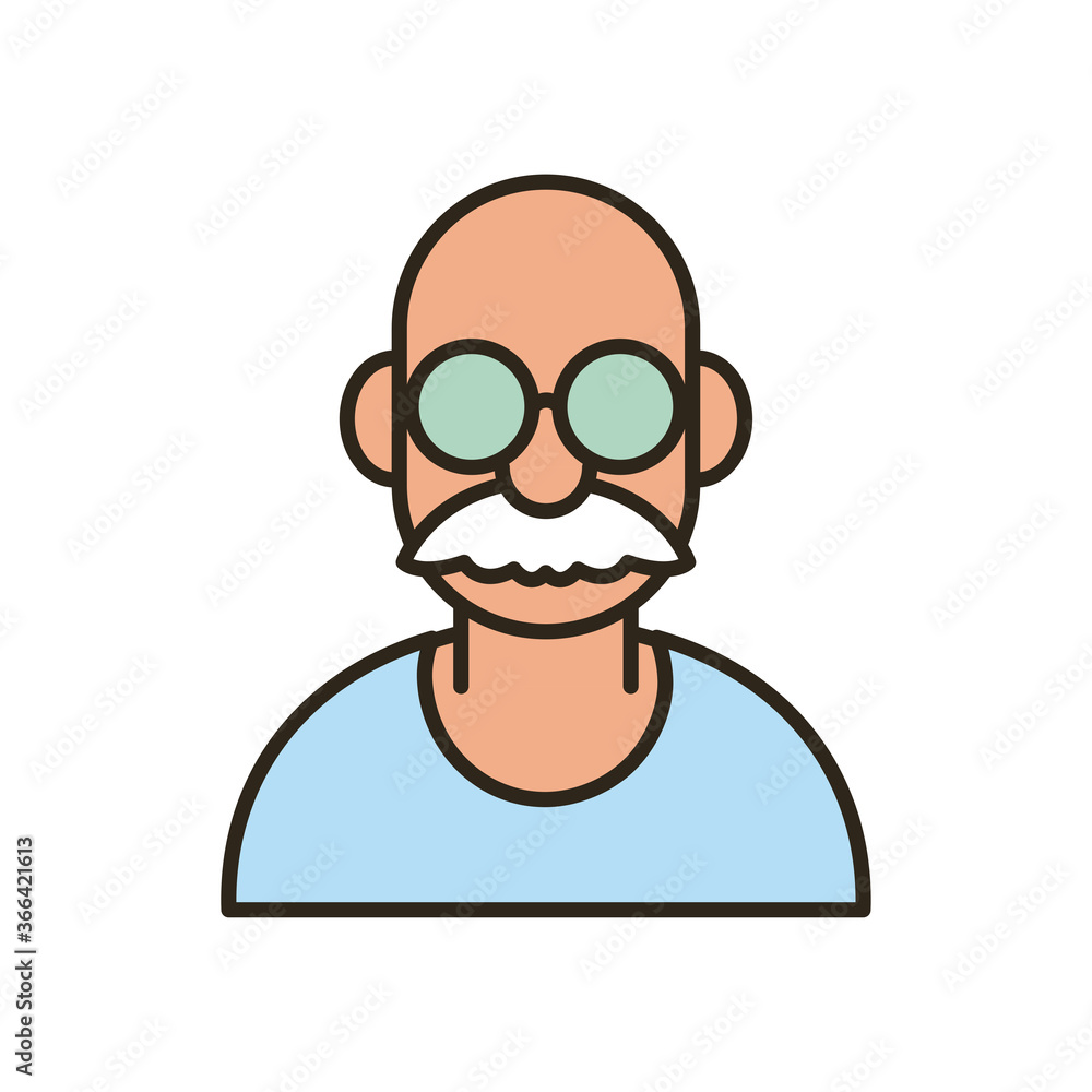 Grandfather or old man cartoon line and fill style icon vector design