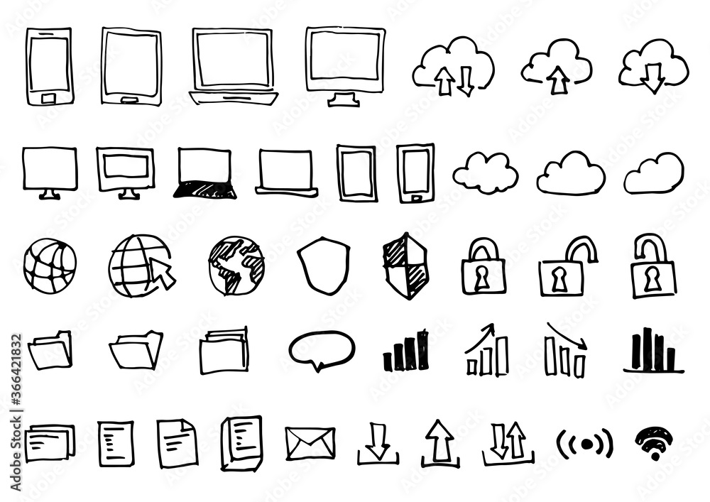 手書きアイコンセット パソコン スマホ Stock Vector Adobe Stock