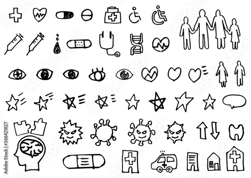 手書きアイコンセット-ウイルス医療セット