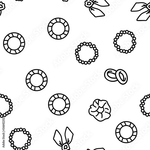 Hair Scrunchies Bands Vector Seamless Pattern Thin Line Illustration