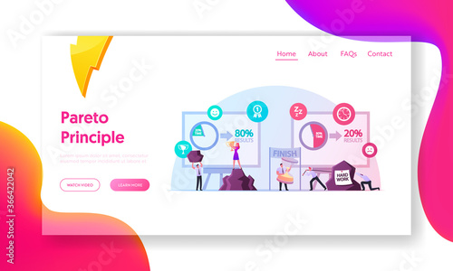 Pareto Law Business Landing Page Template. People Doing 80 Percent of Hard Work, Effort Give Result Principle 80/20 Rule