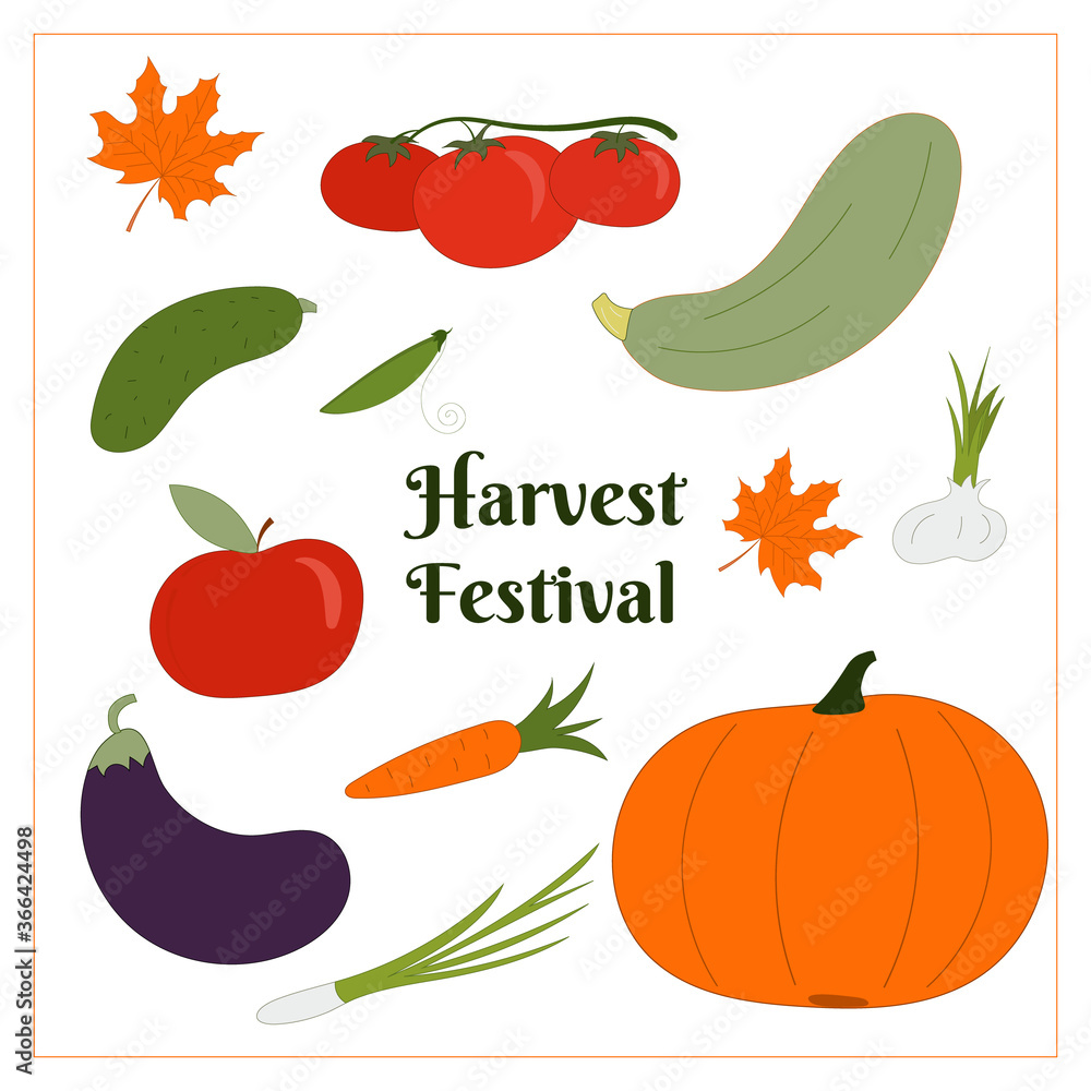 Vector set of vegetables with orange maple leaves Vector set of vegetables with orange maple leaves