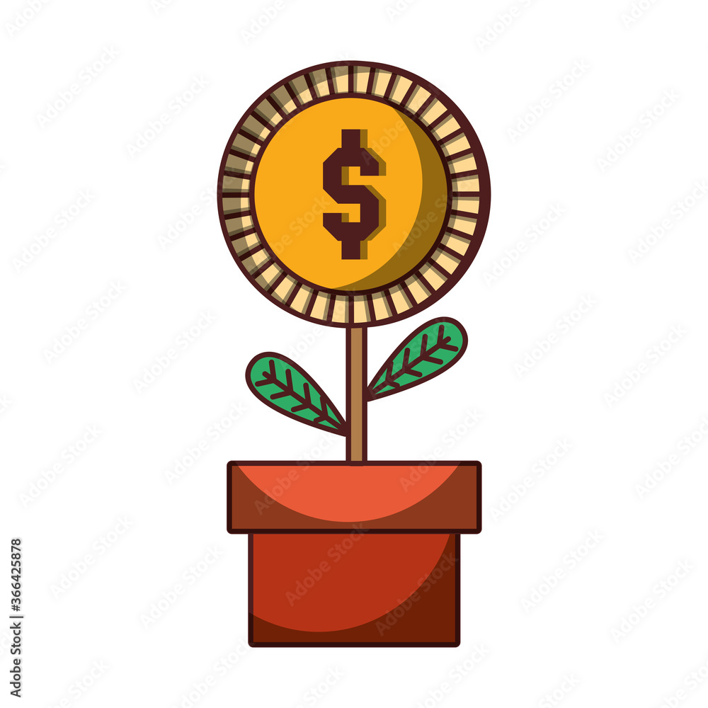 potted plant money coin business icon isolated design shadow potted plant money coin business icon isolated design shadow