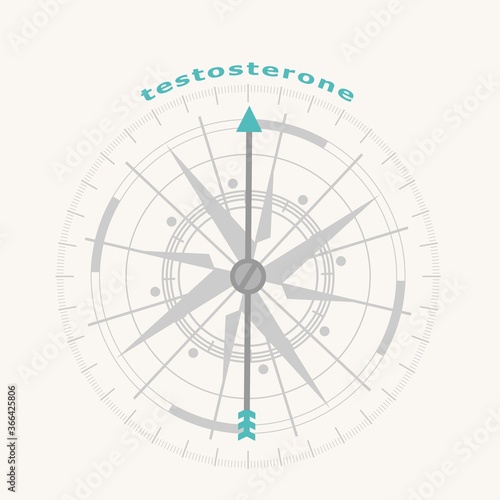 Hormone testosterone. Health care concept illustration. Compass symbol on geometry pattern