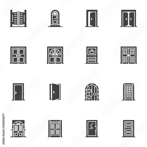 Entrance doors vector icons set, modern solid symbol collection, filled style pictogram pack. Signs, logo illustration. Set includes icons as architectural doors