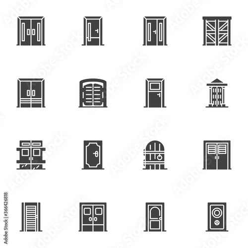 Doors collection vector icons set, modern solid symbol collection, filled style pictogram pack. Signs, logo illustration. Set includes icons as architectural doors, entrance, exit