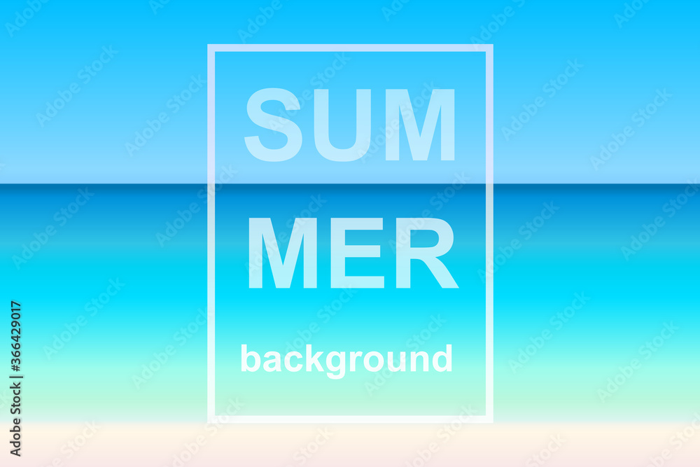 seascape view, sky, sea, beach landscape background in bright natural colorful gradient colors with frame and text, minimal design style, stock vector illustration mockup for poster, banner, brochure