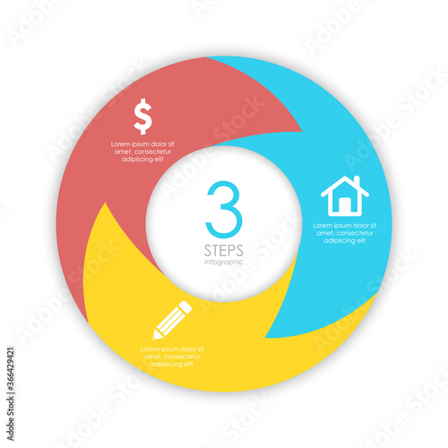 Vector circle chart infographic template with arrow for cycle diagram, graph, web design. Business concept with 3 steps or options. Abstract background.