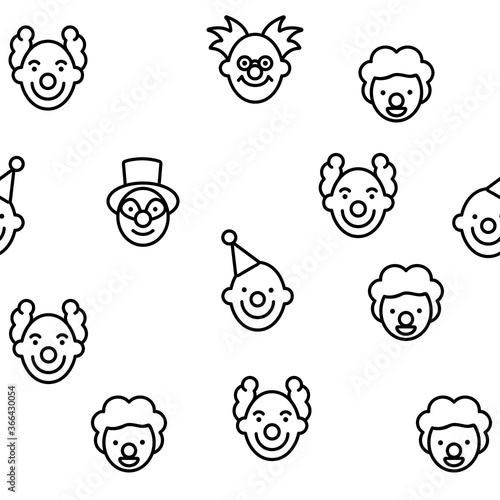 Clown Circus Character Vector Seamless Pattern Thin Line Illustration