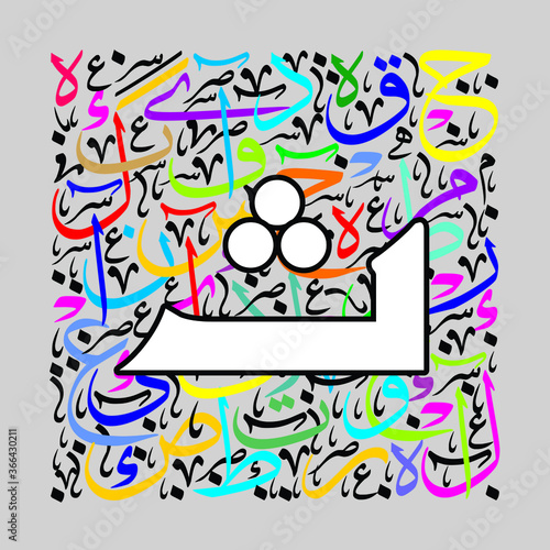 Arabic Calligraphy Alphabet letters or font in mult color Kufi free style and thuluth style, Stylized White and Red islamic calligraphy elements on white background, for all kinds of religious design 