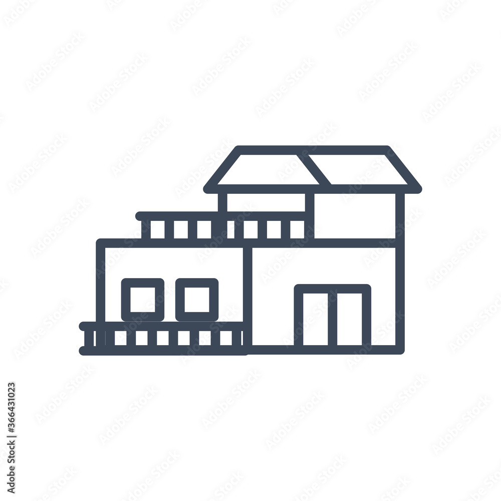 house with windows and door line style icon vector design