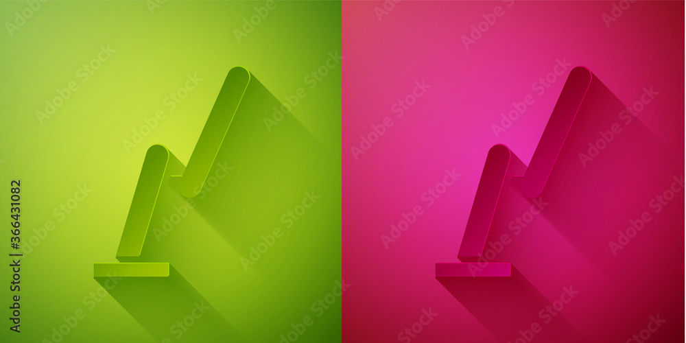 Paper cut Windscreen wiper icon isolated on green and pink background. Paper art style. Vector Illustration. Paper cut Windscreen wiper icon isolated on green and pink background. Paper art style. Vector Illustration.