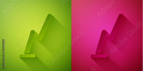 Paper cut Windscreen wiper icon isolated on green and pink background. Paper art style. Vector Illustration.