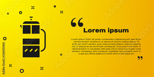 Black French press icon isolated on yellow background. Vector Illustration.