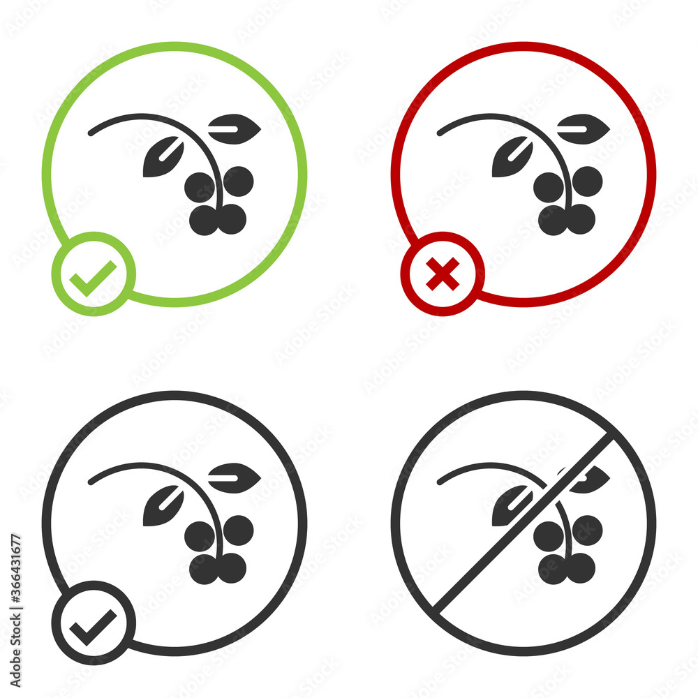 Black Coffee bean, branch with leaf and berry icon isolated on white background. Plant with leaf, berry, fruit, seed. Circle button. Vector Illustration. Black Coffee bean, branch with leaf and berry icon isolated on white background. Plant with leaf, berry, fruit, seed. Circle button. Vector Illustration.