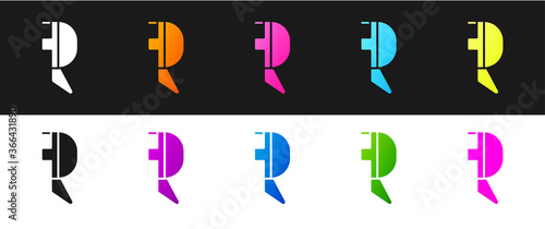 Set Fencing helmet mask icon isolated on black and white background. Traditional sport defense. Vector Illustration.