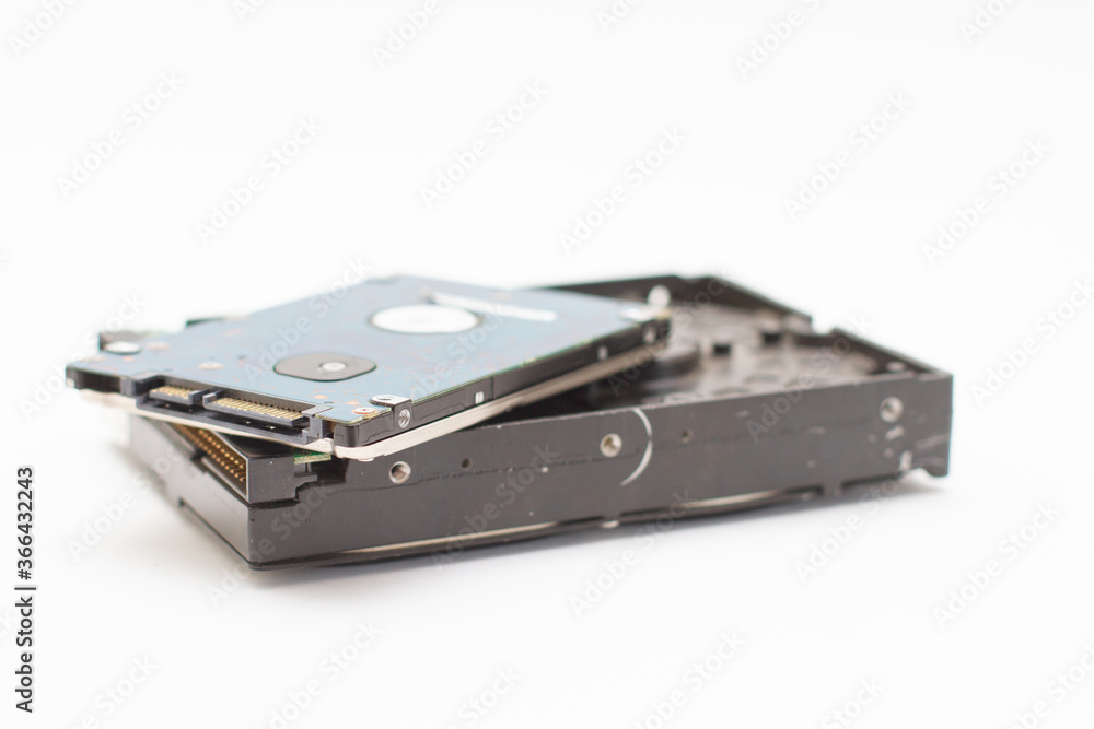 Computer memory hard disk drives. HDD for computer and laptop on white background. Selective focus Computer memory hard disk drives. HDD for computer and laptop on white background. Selective focus