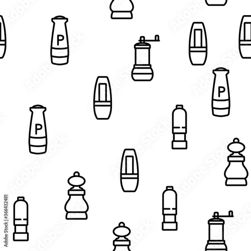 Grinder Pepper Salt Vector Seamless Pattern Thin Line Illustration