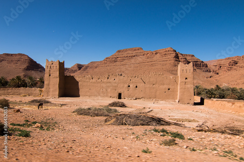 An isolated kasbah in the middle of the desert located in the High Atlas of Morocco
