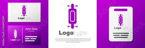 Logotype Longboard or skateboard cruiser icon isolated on white background. Extreme sport. Sport equipment. Logo design template element. Vector Illustration.