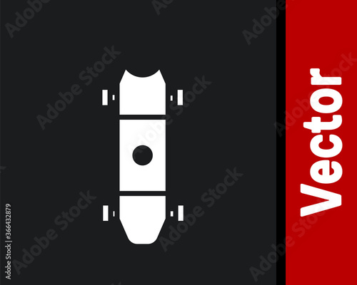 White Longboard or skateboard cruiser icon isolated on black background. Extreme sport. Sport equipment. Vector Illustration.