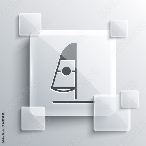 Grey Windsurfing icon isolated on grey background. Square glass panels. Vector Illustration.