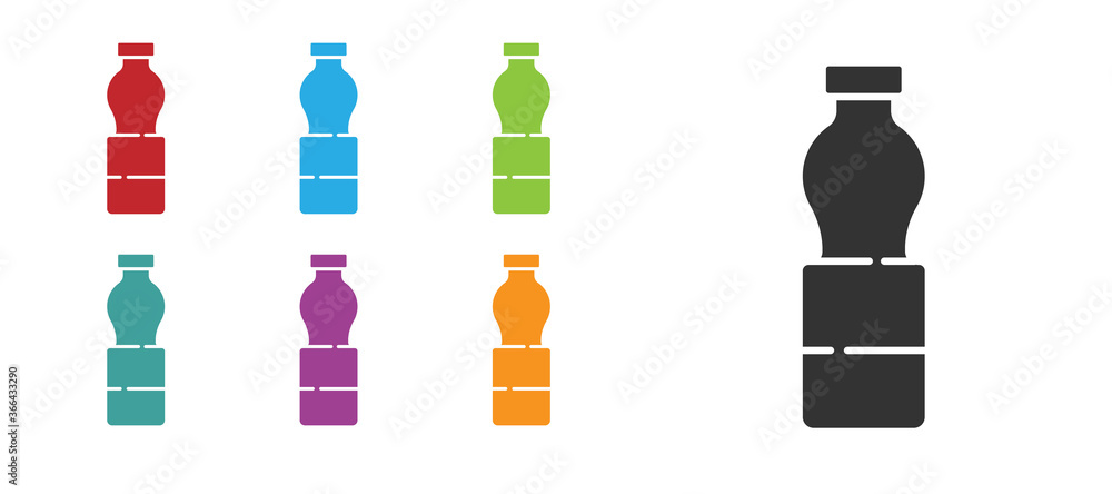 Black Bottle of water icon isolated on white background. Soda aqua drink sign. Set icons colorful. Vector Illustration. Black Bottle of water icon isolated on white background. Soda aqua drink sign. Set icons colorful. Vector Illustration.