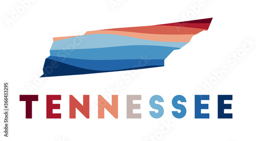 Tennessee map. Map of the US state with beautiful geometric waves in red and blue colors. Vivid Tennessee shape. Vector illustration.