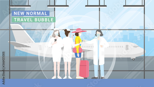 New Normal travel bubble Concept. Airport doctor's medical checkpoint.